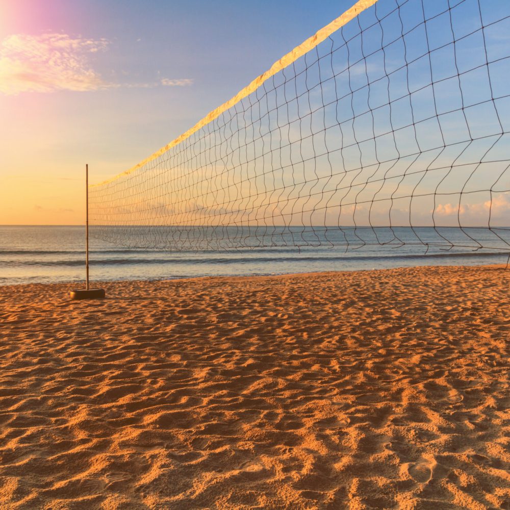 Volleyball net on the beach on summer.